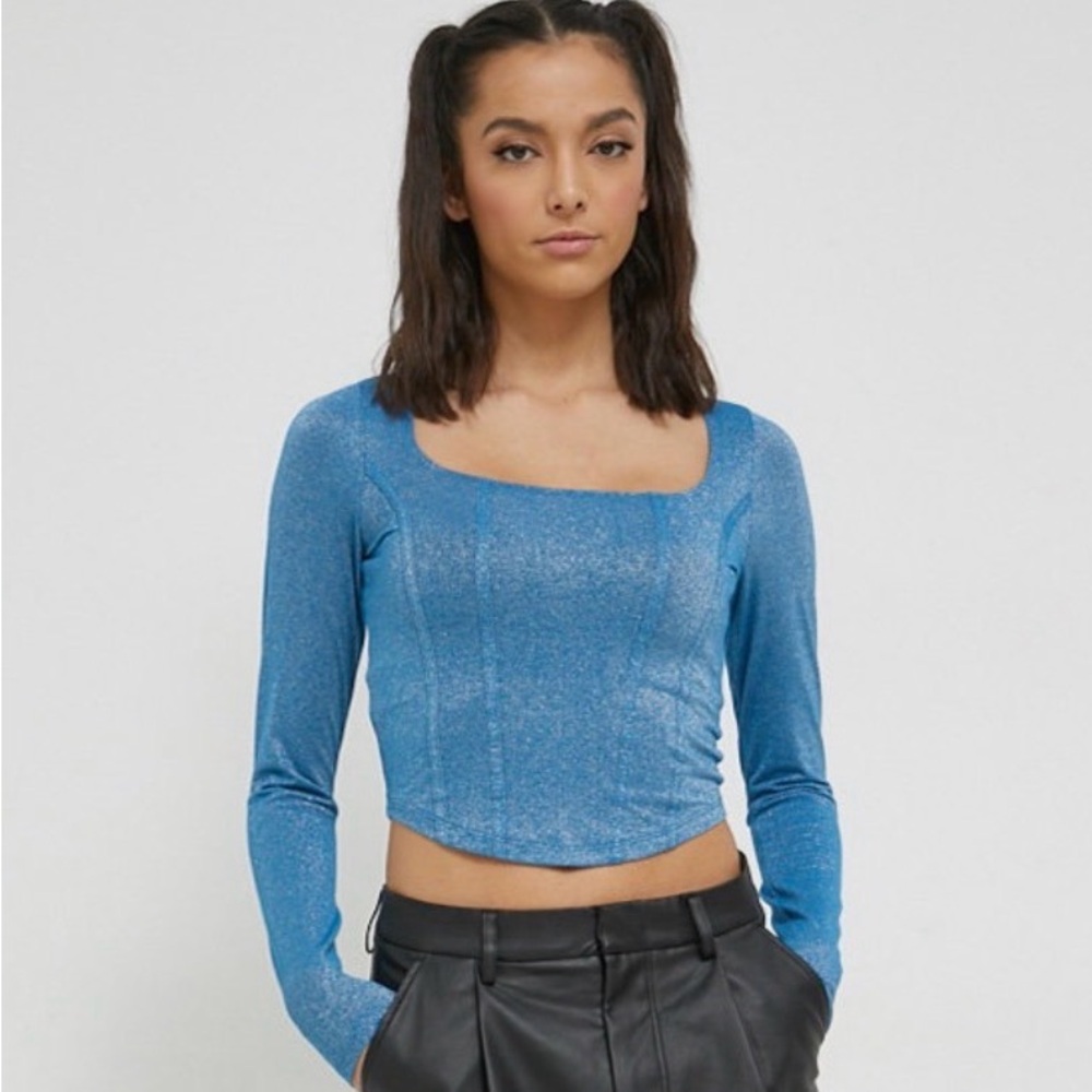 Hollister Glitter Long Sleeve Corset Top